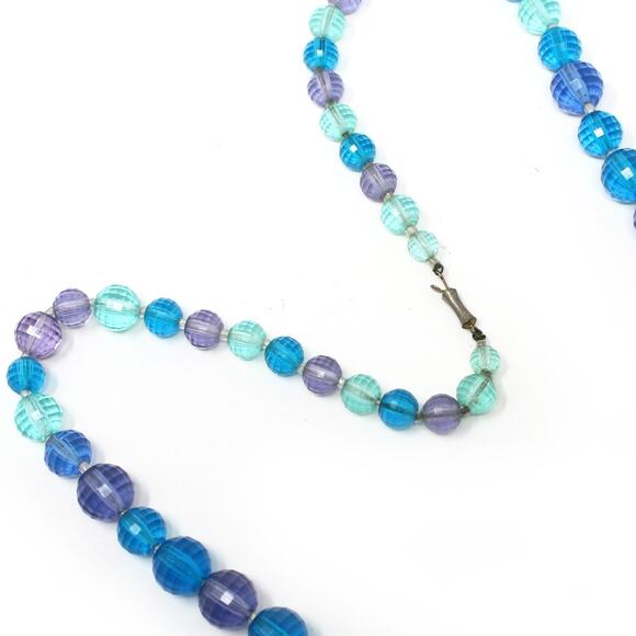Vintage Blue Aqua Purple Faceted Bead Necklace Graduated Style 28" Long- Hey Viv - Picture 2 of 7